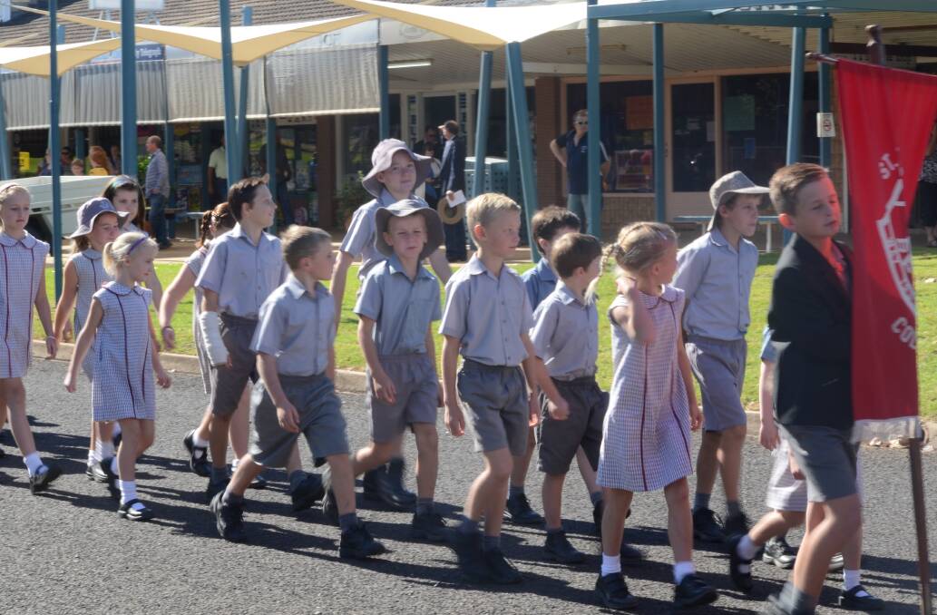 GREAT SHOWING: Nearly half of the entire student body from St Peter’s Primary School marched in Monday's service. Picture: Riley Krause.